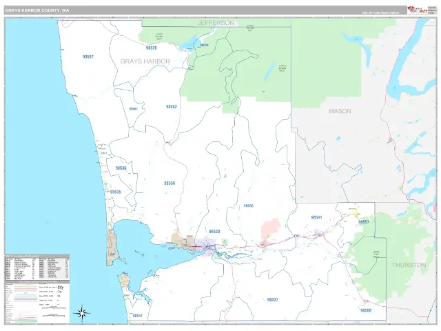Grays Harbor County, WA ZIP Code Wall Map, Classic style