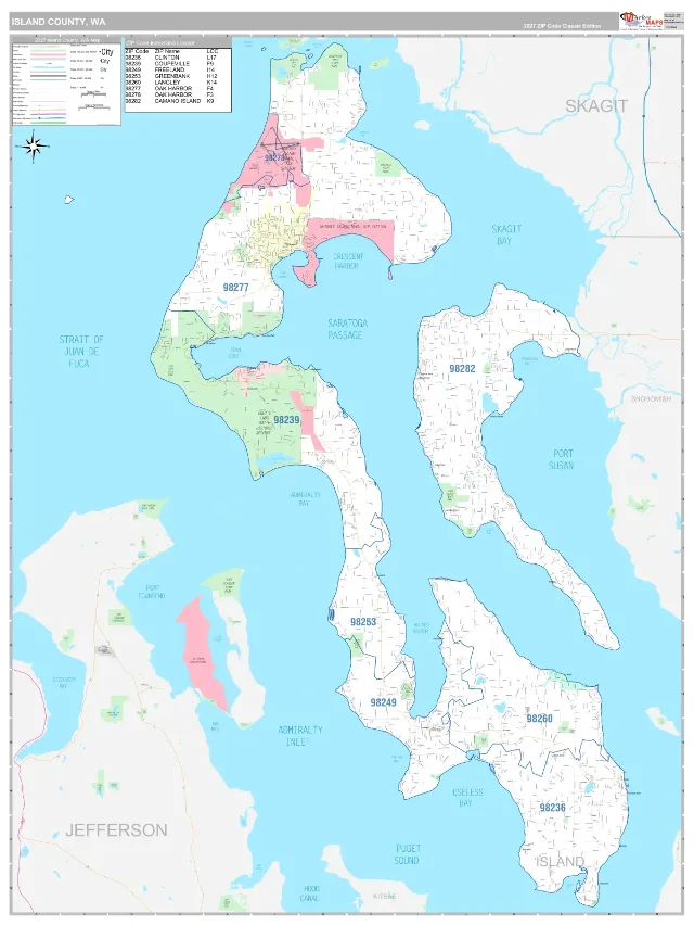 Island County, WA ZIP Code Wall Map, Classic style