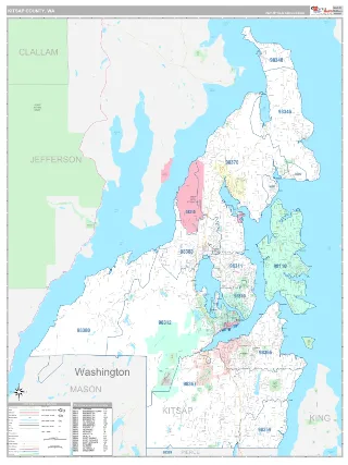 Kitsap County, WA Classic style ZIP Code wall map