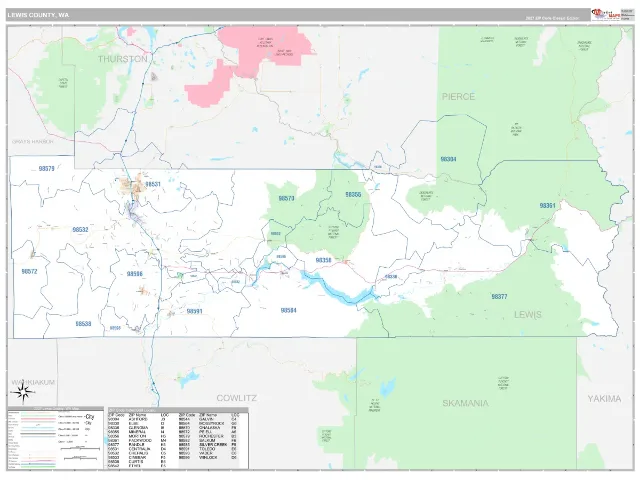 Lewis County, WA ZIP Code Wall Map, Classic style