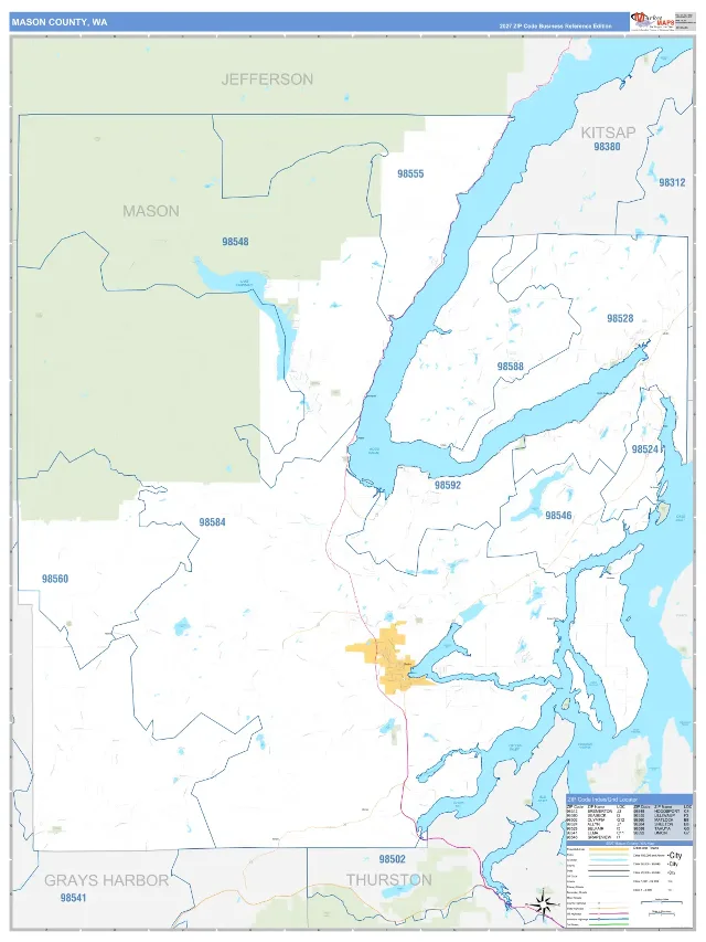 Mason County, WA ZIP Code Wall Map, Business Reference style