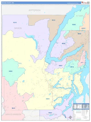 Mason County, WA ColorCast style ZIP Code wall map