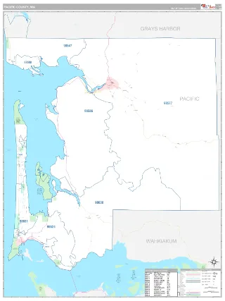 Pacific County, WA Classic style ZIP Code wall map