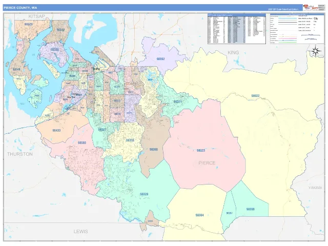 Pierce County, WA ZIP Code Wall Map, ColorCast style