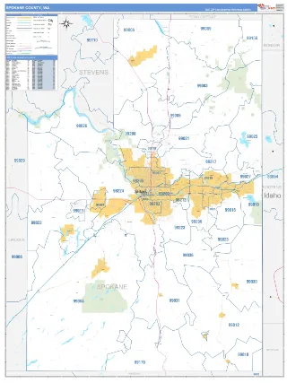 Spokane County, WA Business Reference style ZIP Code wall map
