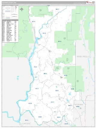 Stevens County, WA Classic style ZIP Code wall map