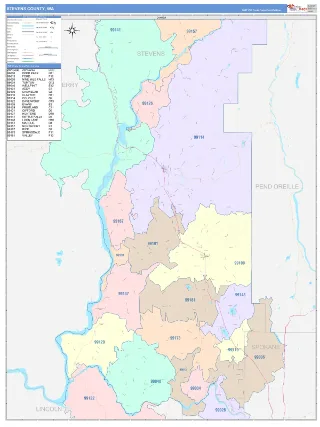 Stevens County, WA ColorCast style ZIP Code wall map