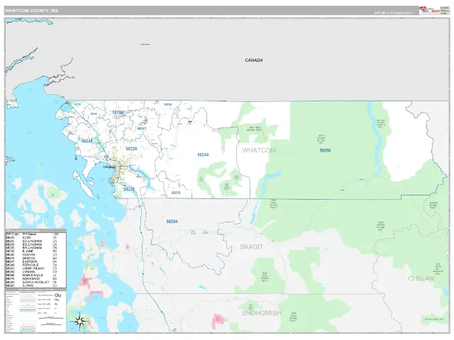 Whatcom County, WA ZIP Code Wall Map, Classic style