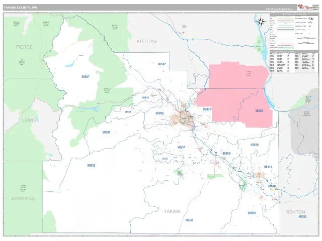 Yakima County, WA ZIP Code Wall Map, Classic style