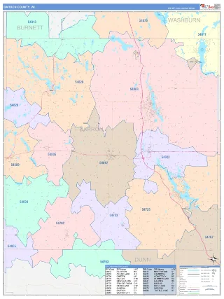 Barron County, WI ColorCast style ZIP Code wall map