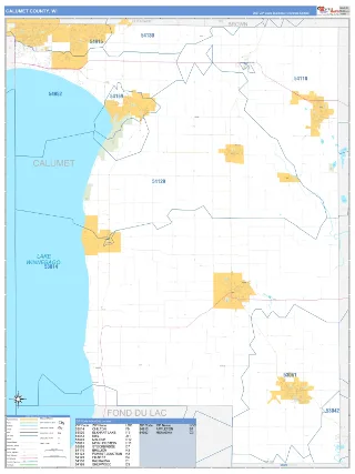 Calumet County, WI Business Reference style ZIP Code wall map