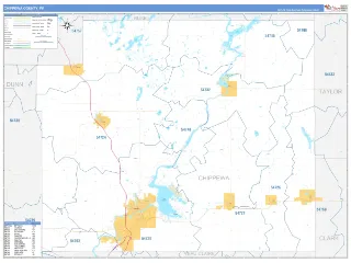 Chippewa County, WI Business Reference style ZIP Code wall map