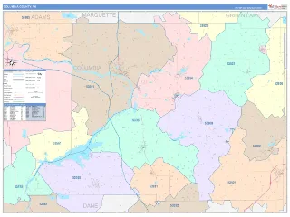 Columbia County, WI ColorCast style ZIP Code wall map