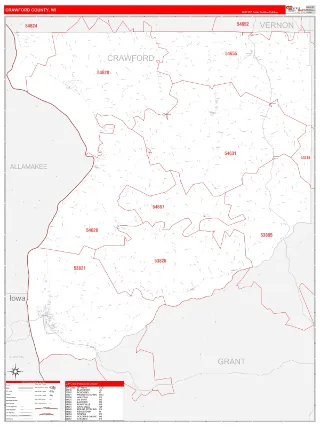 Crawford County, WI RedLine style ZIP Code wall map