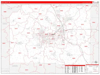 Dane County, WI RedLine style ZIP Code wall map