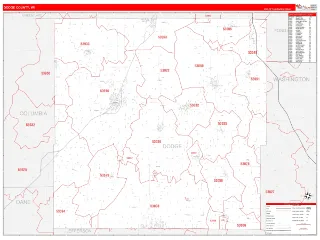 Dodge County, WI RedLine style ZIP Code wall map