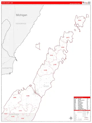 Door County, WI RedLine style ZIP Code wall map