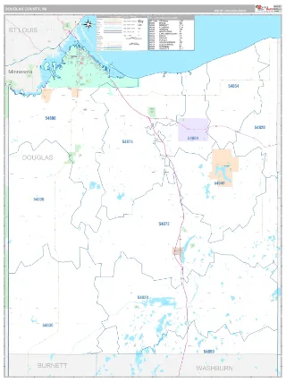 Douglas County, WI Classic style ZIP Code wall map