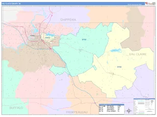 Eau Claire County, WI ColorCast style ZIP Code wall map