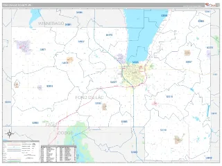 Fond du Lac County, WI Classic style ZIP Code wall map