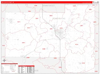 Fond du Lac County, WI RedLine style ZIP Code wall map