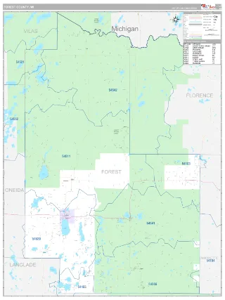 Forest County, WI Classic style ZIP Code wall map