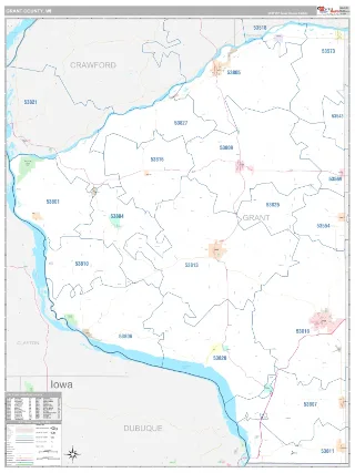 Grant County, WI Classic style ZIP Code wall map