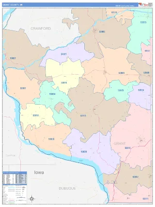 Grant County, WI ColorCast style ZIP Code wall map