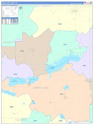 Green Lake County, WI ColorCast style ZIP Code wall map