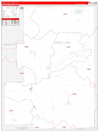 Green Lake County, WI RedLine style ZIP Code wall map
