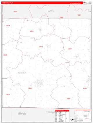 Green County, WI RedLine style ZIP Code wall map