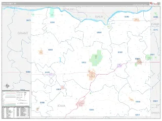 Iowa County, WI Classic style ZIP Code wall map