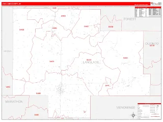 Langlade County, WI RedLine style ZIP Code wall map