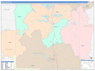 Lincoln County, WI ColorCast style ZIP Code wall map