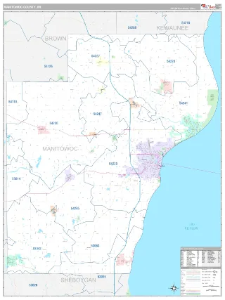 Manitowoc County, WI Classic style ZIP Code wall map