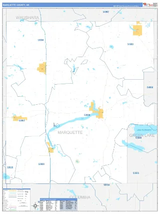 Marquette County, WI Business Reference style ZIP Code wall map
