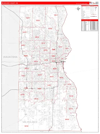 Milwaukee County, WI RedLine style ZIP Code wall map