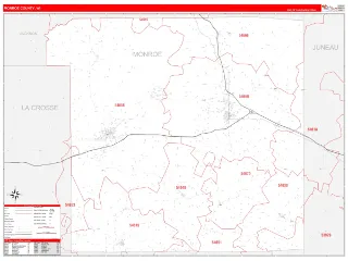 Monroe County, WI RedLine style ZIP Code wall map