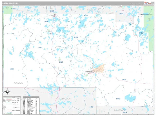 Oneida County, WI ZIP Code Wall Map, Classic style