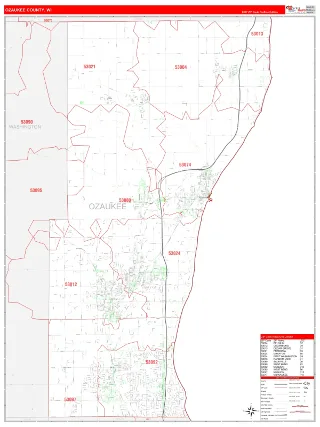 Ozaukee County, WI RedLine style ZIP Code wall map