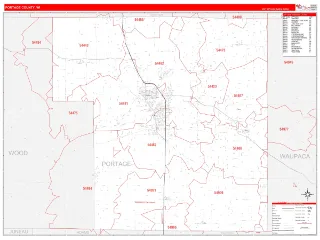 Portage County, WI RedLine style ZIP Code wall map