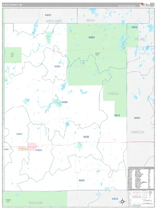 Price County, WI Classic style ZIP Code wall map