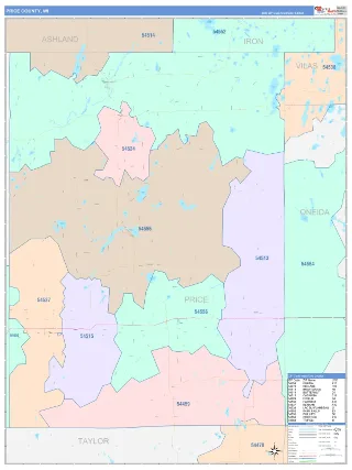 Price County, WI ColorCast style ZIP Code wall map
