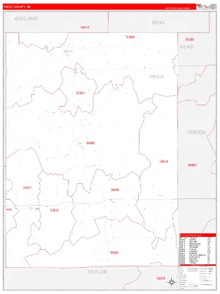 Price County, WI RedLine style ZIP Code wall map