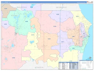 Racine County, WI ColorCast style ZIP Code wall map