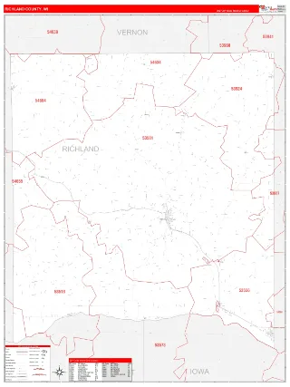 Richland County, WI RedLine style ZIP Code wall map