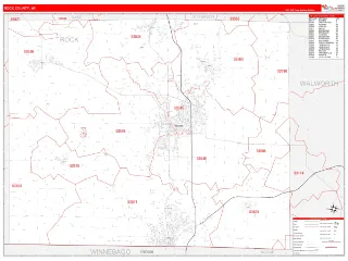 Rock County, WI RedLine style ZIP Code wall map