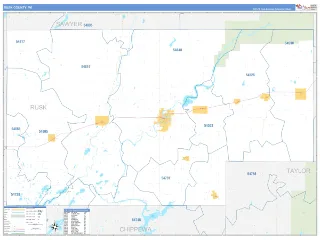 Rusk County, WI Business Reference style ZIP Code wall map