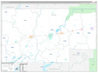 Rusk County, WI Classic style ZIP Code wall map