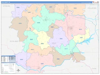 Sauk County, WI ColorCast style ZIP Code wall map